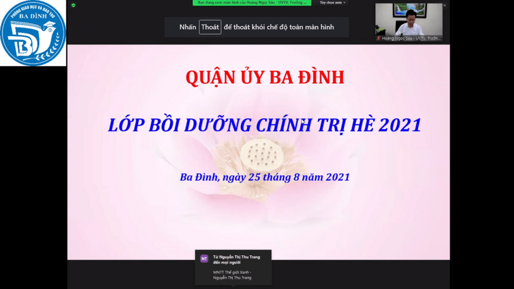 Trường Tiểu học Nguyễn Bá Ngọc nghiêm túc tham gia lớp Bồi dưỡng chính trị cho cán bộ, viên chức ngành Giáo dục và Đào tạo hè năm 2021