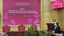 Cán bộ, giáo viên trường Tiểu học Nguyễn Bá Ngọc tham dự chuyên đề “Những điểm mới văn kiện Đại hội XIII của Đảng và khát vọng xây dựng đất nước Việt Nam hùng cường"