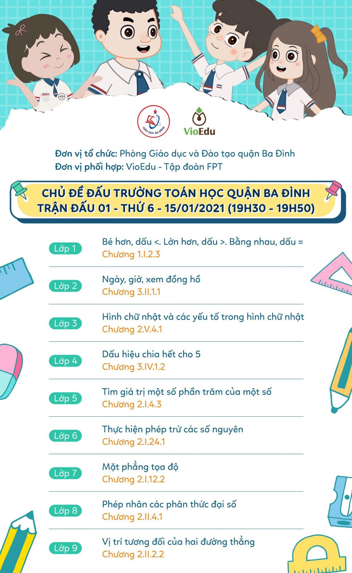 CHỦ ĐỀ ĐẤU TRƯỜNG TOÁN HỌC - TRẬN ĐẤU 01 - THỨ SÁU (15/01/2021)