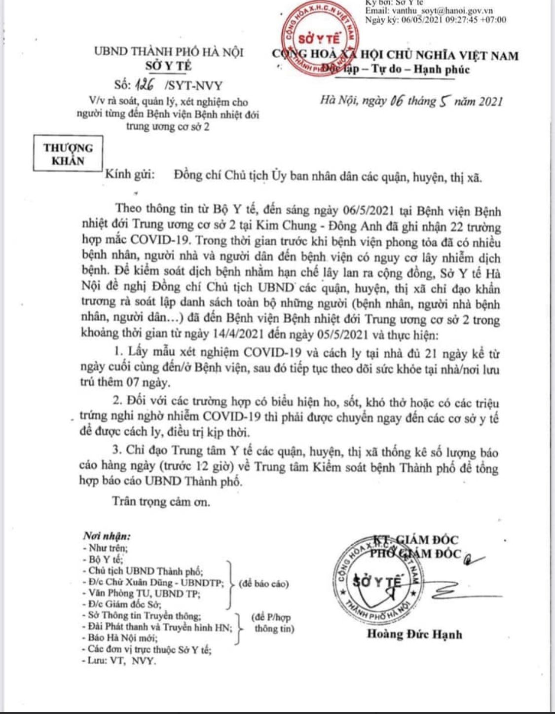 Rà soát, quản lý, xét nghiệm cho người từng đến Bệnh viện Nhiệt đới Trung ương cơ sơ 2
