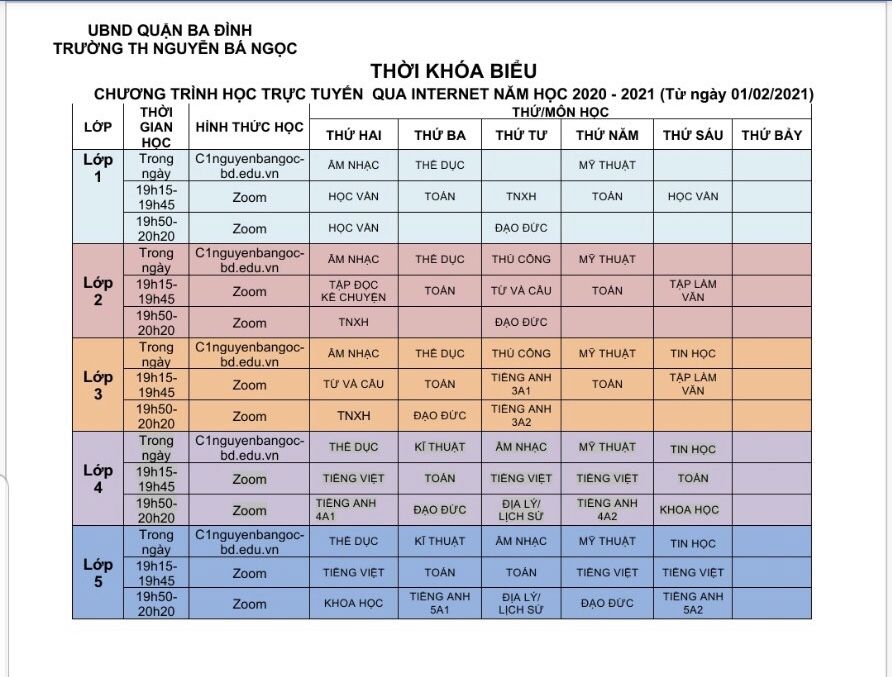 Thông báo kế hoạch Tổ chức dạy học qua Internet trong thời gian nghỉ học ở trường để phòng, chống dịch bệnh COVID-19