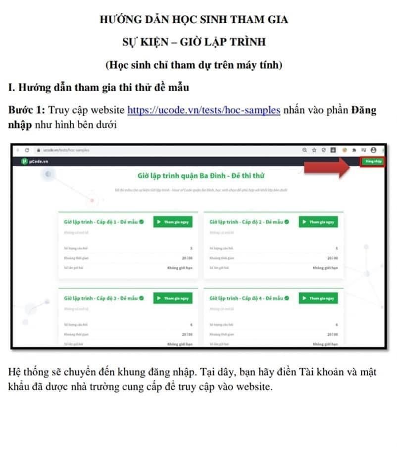 HƯỚNG DẪN HỌC SINH THAM GIA SỰ KIỆN GIỜ LẬP TRÌNH