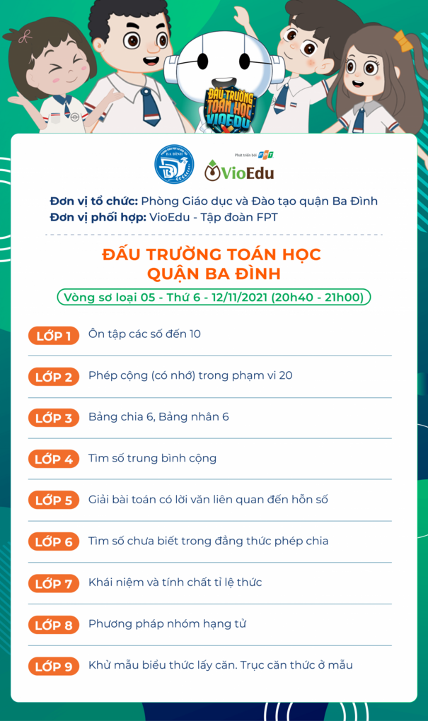 Chủ đề Đấu trường Toán học quận Ba Đình vòng sơ loại 5 (12/11/2021)