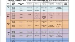 Thời khoá biểu học trực tuyến từ ngày 04/5/2021