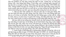 Công văn về việc tăng cường bảo đảm an toàn trường học, an toàn giao thông, triển khai tháng hành động vì bình đẳng giới và phòng ngừa, ứng phó với bạo lực trên cơ sở giới và tháng hành động quốc gia phòng chống HIV/AIDS năm 2021