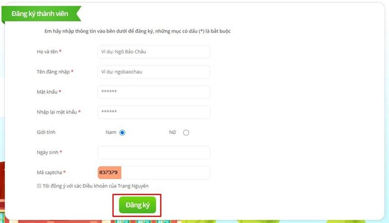 Cách đăng ký tài khoản Trạng Nguyên Tiếng Việt