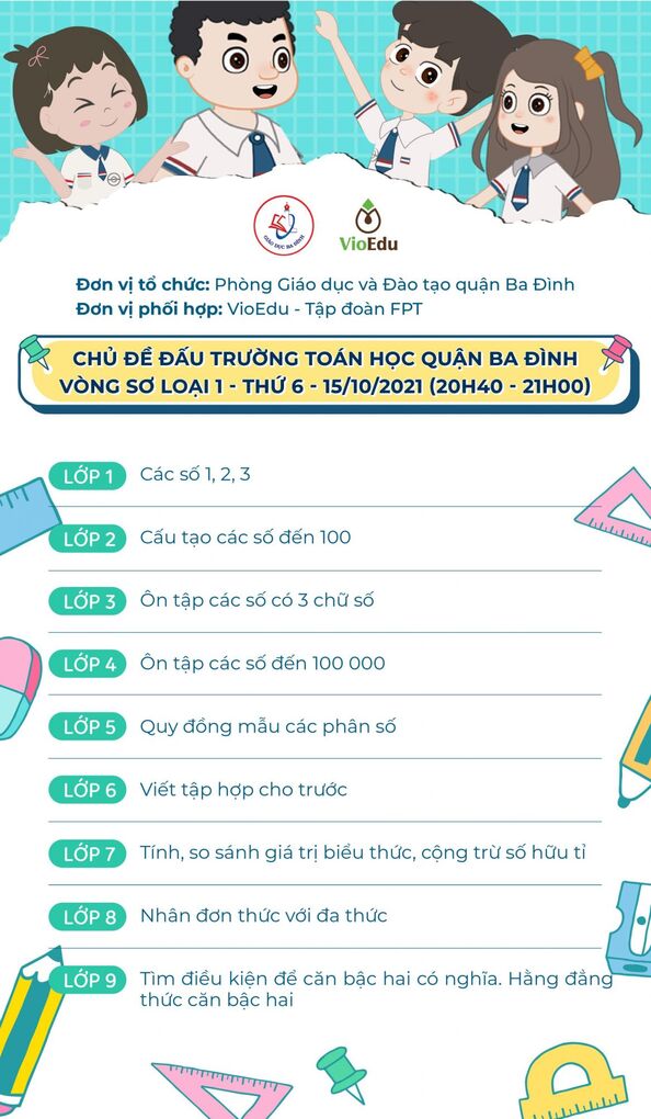 Chủ đề Đấu trường Toán học quận Ba Đình vòng loại 1 (15/10/2021)