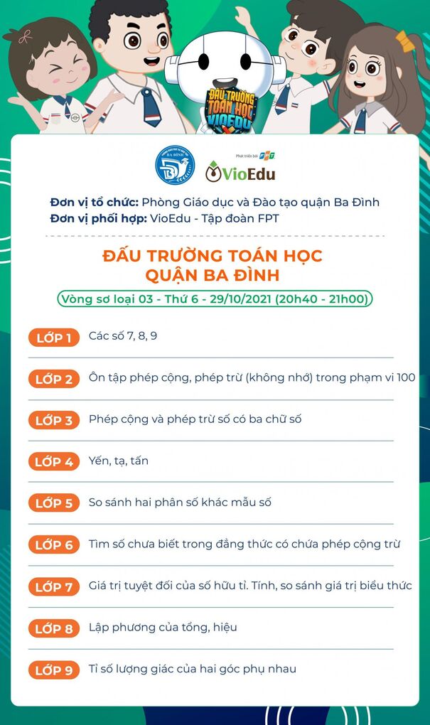 Chủ đề Đấu trường Toán học quận Ba Đình vòng loại 3 (29/10/2021)