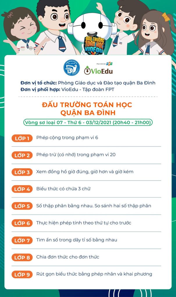 Chủ đề Đấu trường Toán học quận Ba Đình vòng sơ loại 7 (03/12/2021)