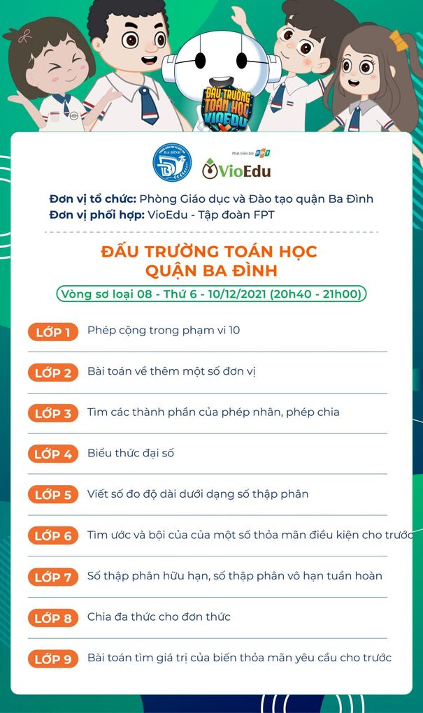 Chủ đề Đấu trường Toán học quận Ba Đình vòng sơ loại 8 (10/12/2021)