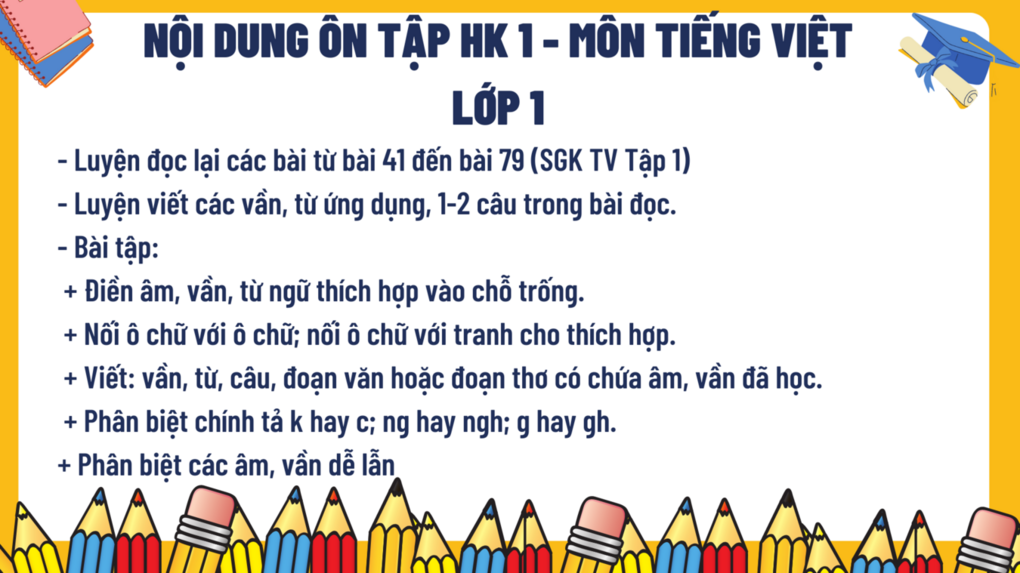 Nội dung Ôn tập cuối học kì I năm học 2022 – 2023 – Khối lớp 1
