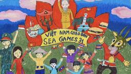 Học sinh Ba Đình chào mừng SEA Games 31 qua tranh vẽ