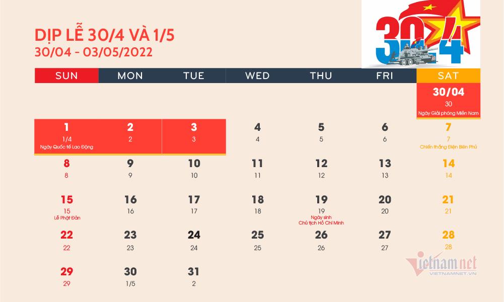 Thông báo lịch nghỉ lễ 30/4-1/5/2022