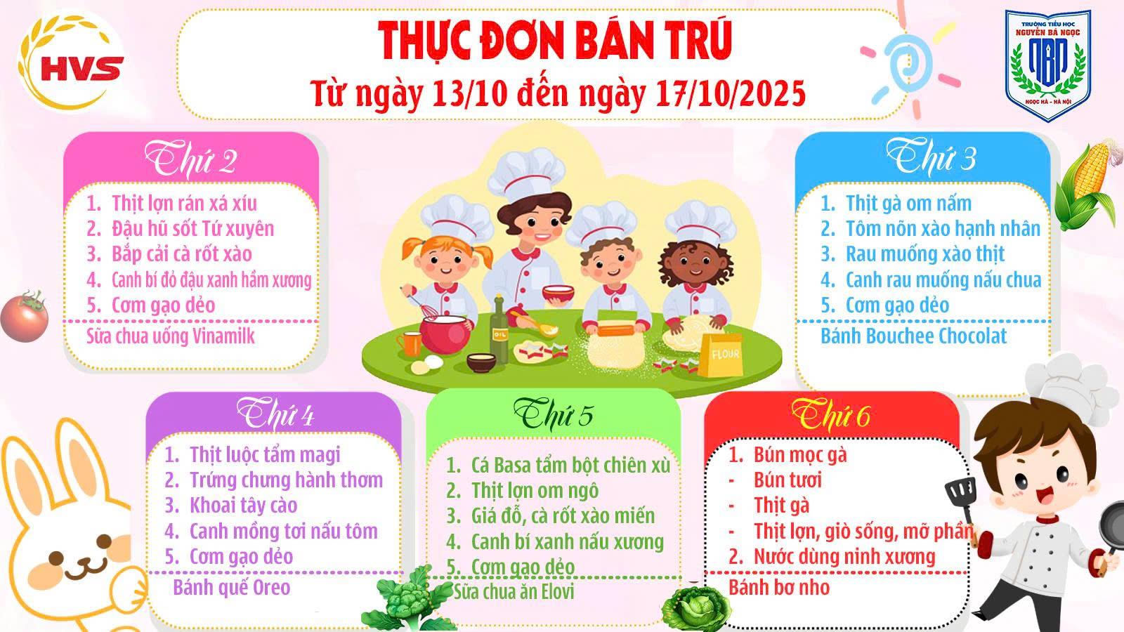 Thực đơn bán trú Tuần 6