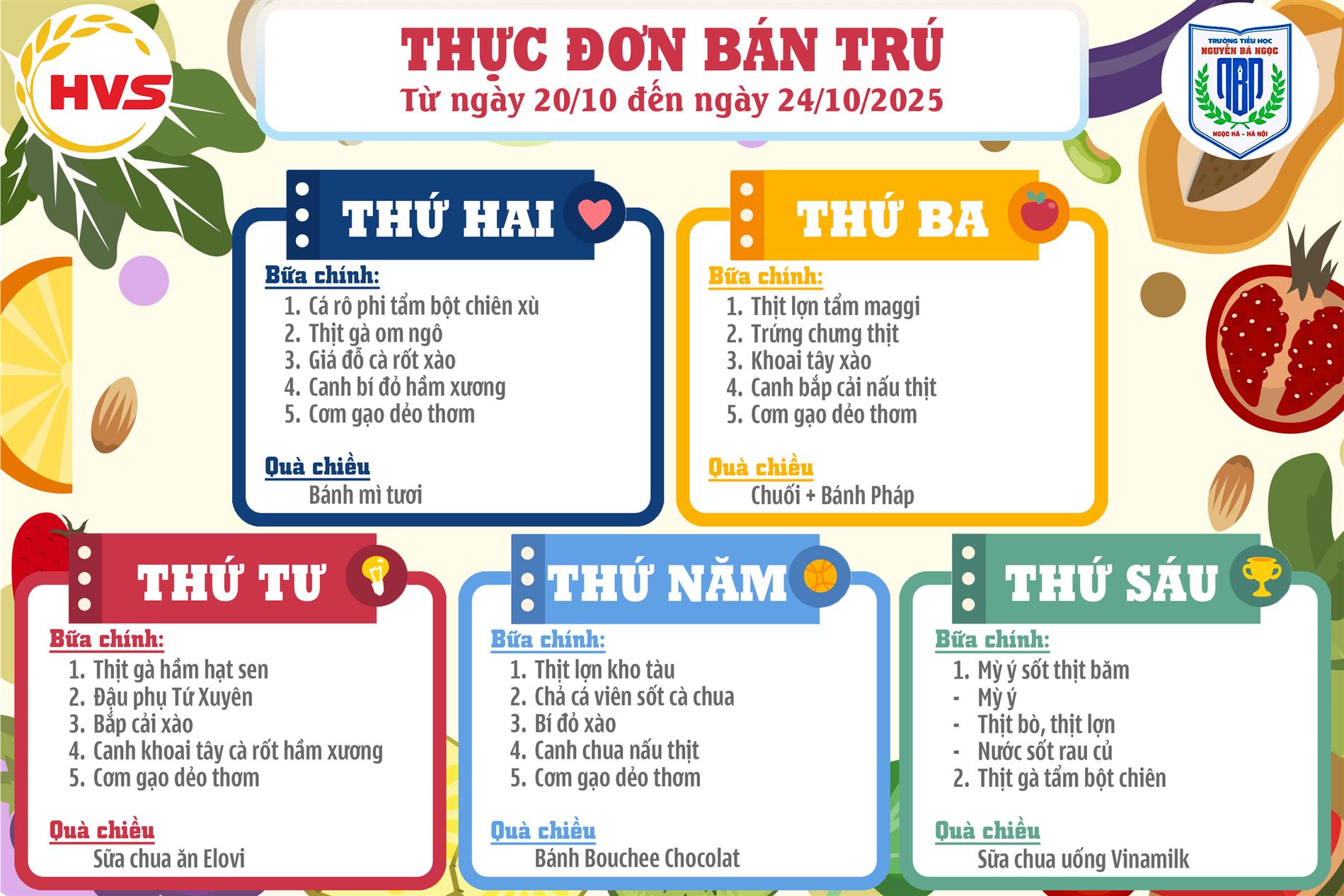 Thực đơn bán trú Tuần 7