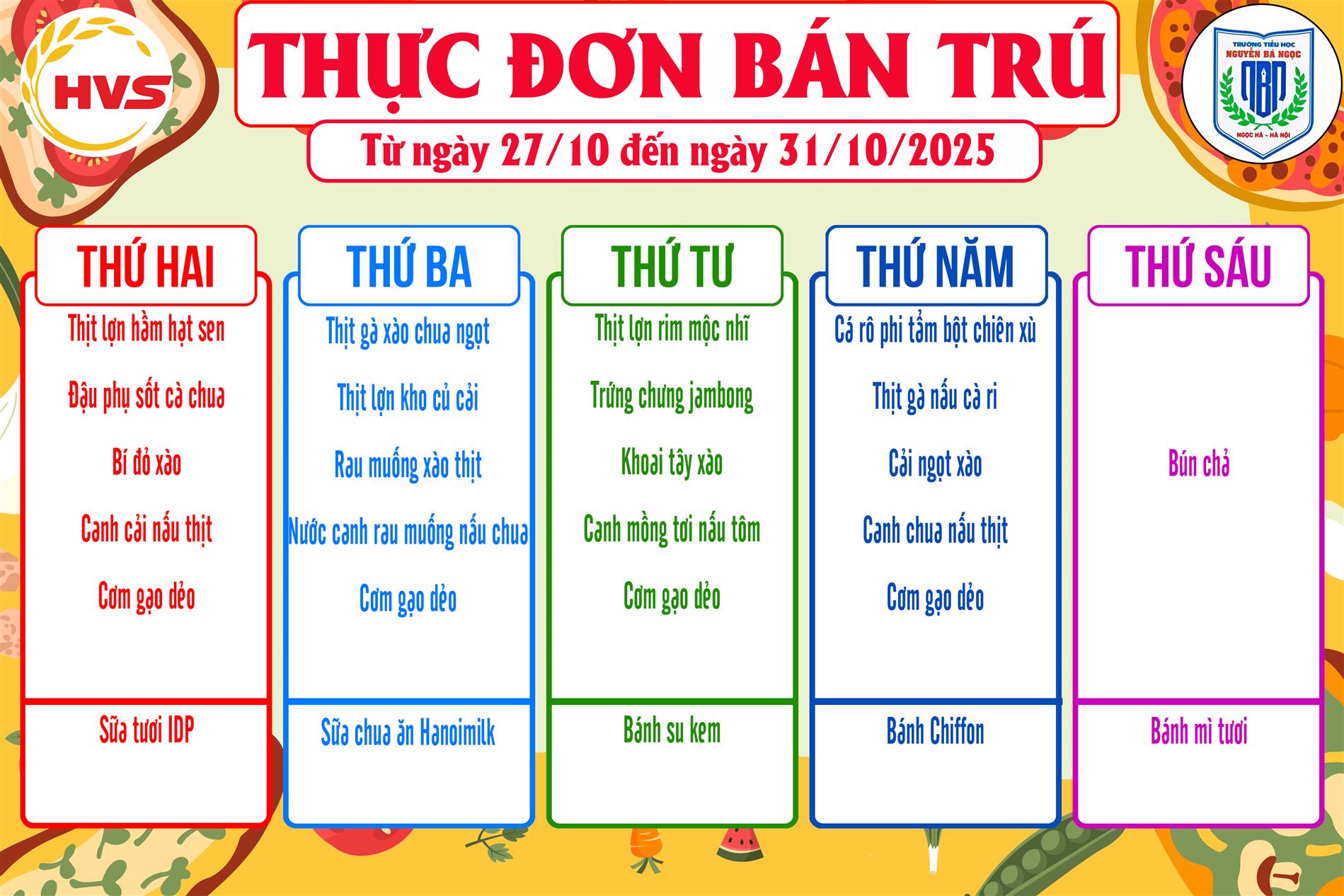 Thực đơn bán trú Tuần 8
