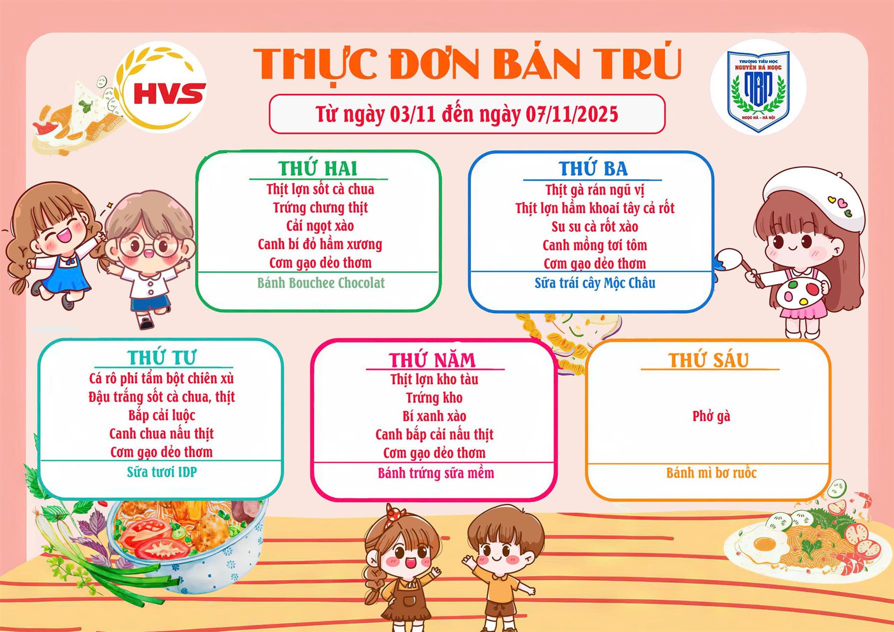 Thực đơn bán trú Tuần 9
