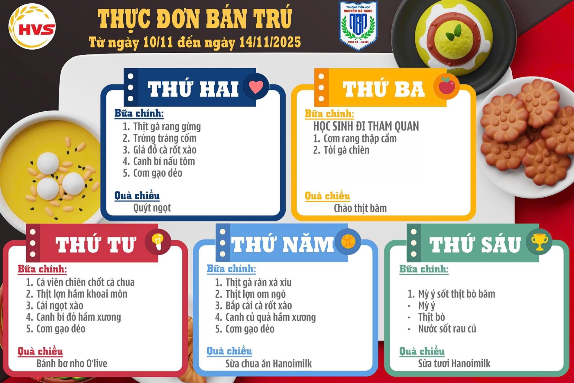 Thực đơn bán trú Tuần 10
