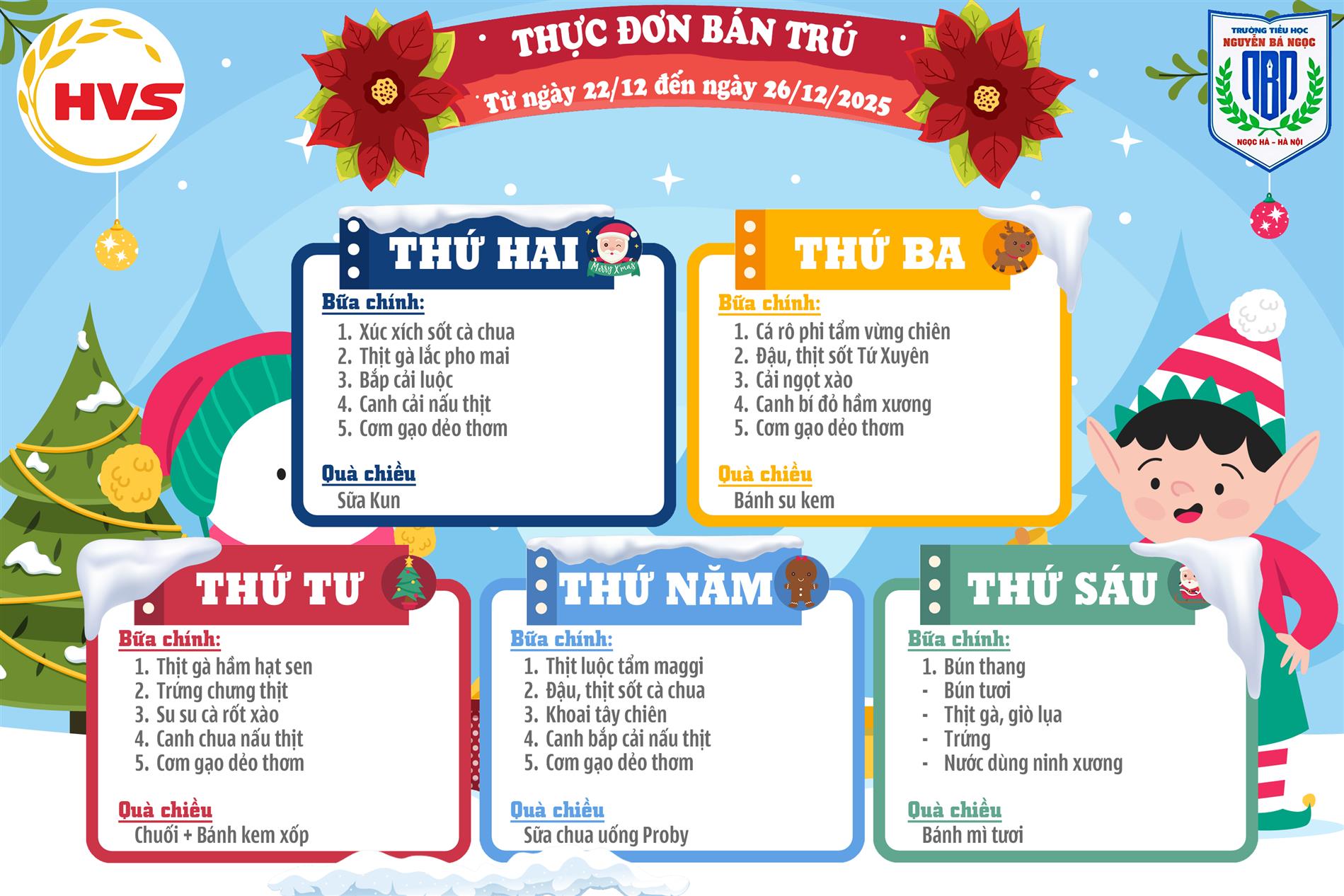 Thực đơn bán trú Tuần 16