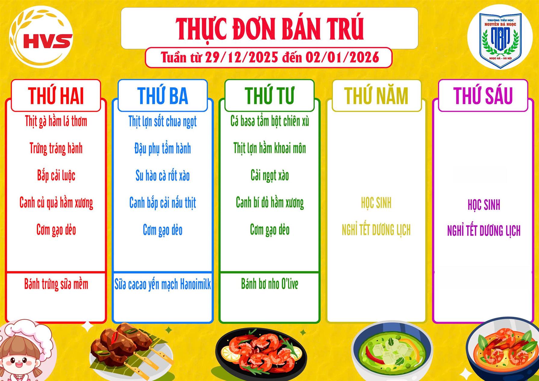 Thực đơn bán trú Tuần 17