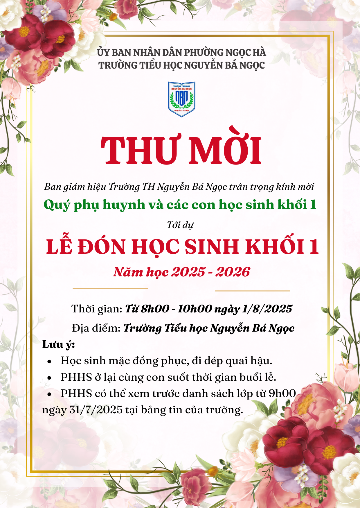 Trường Tiểu học Nguyễn Bá Ngọc hân hoan chào đón các con học sinh khối 1 năm học 2025 - 2026
