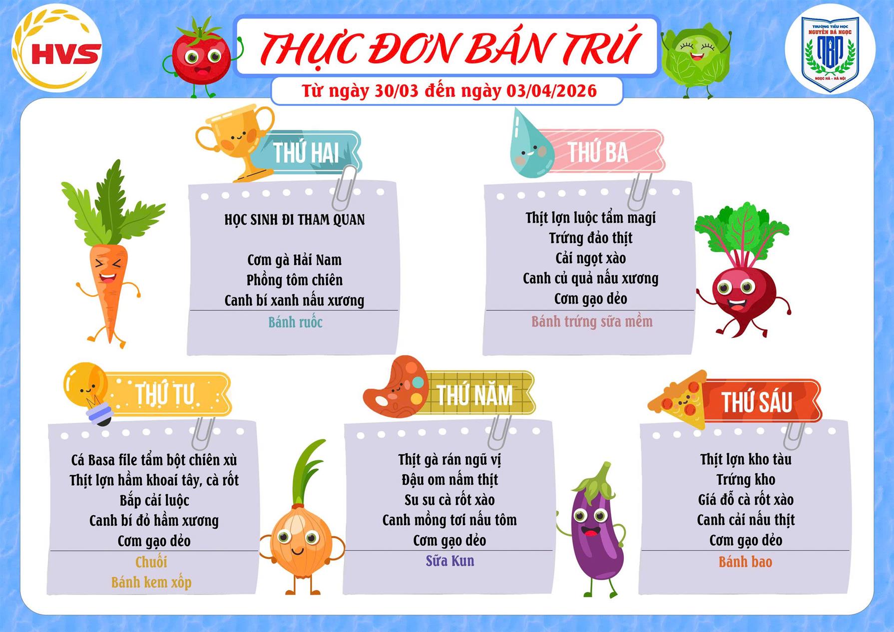 Thực đơn bán trú Tuần 28