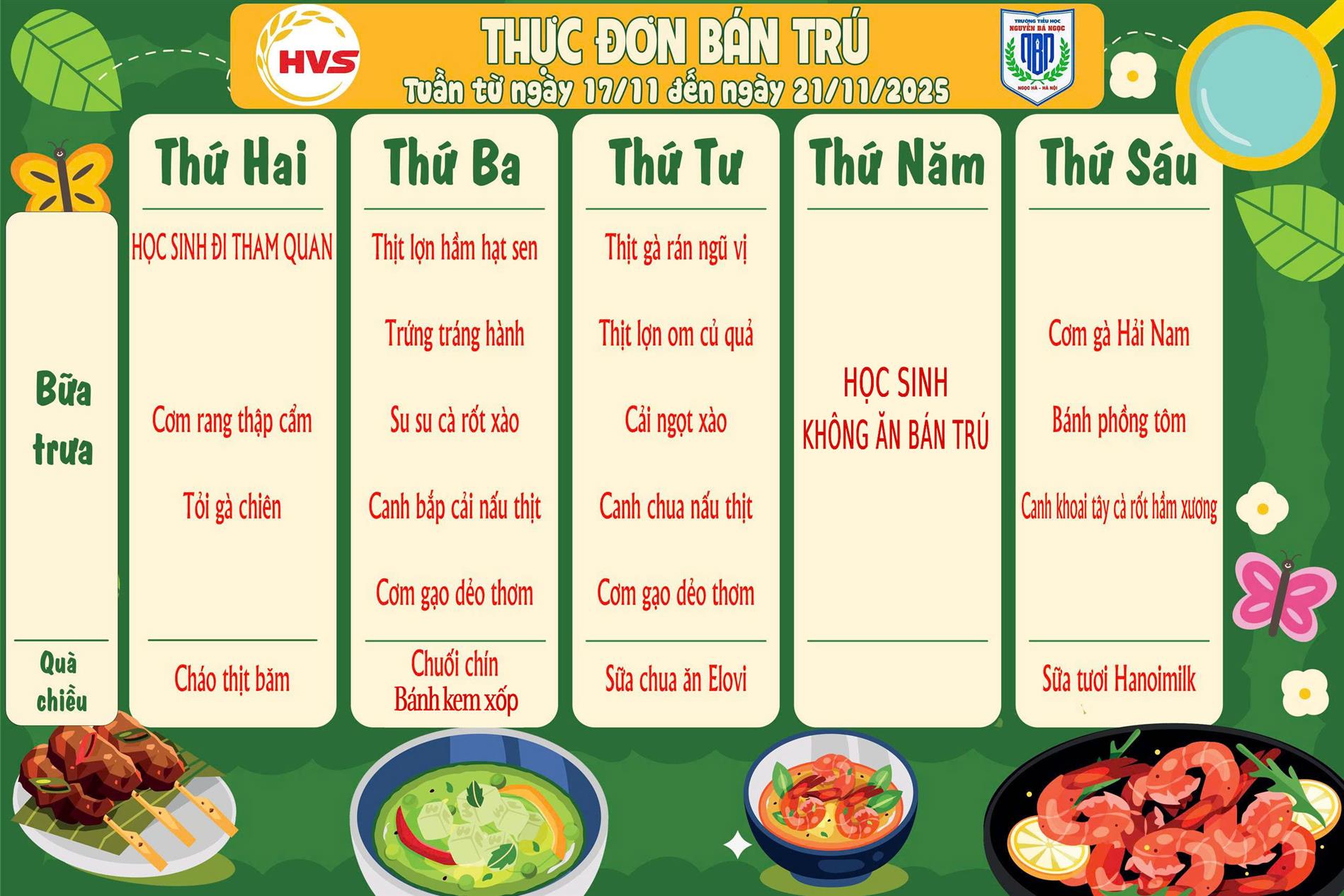 Thực đơn bán trú Tuần 11