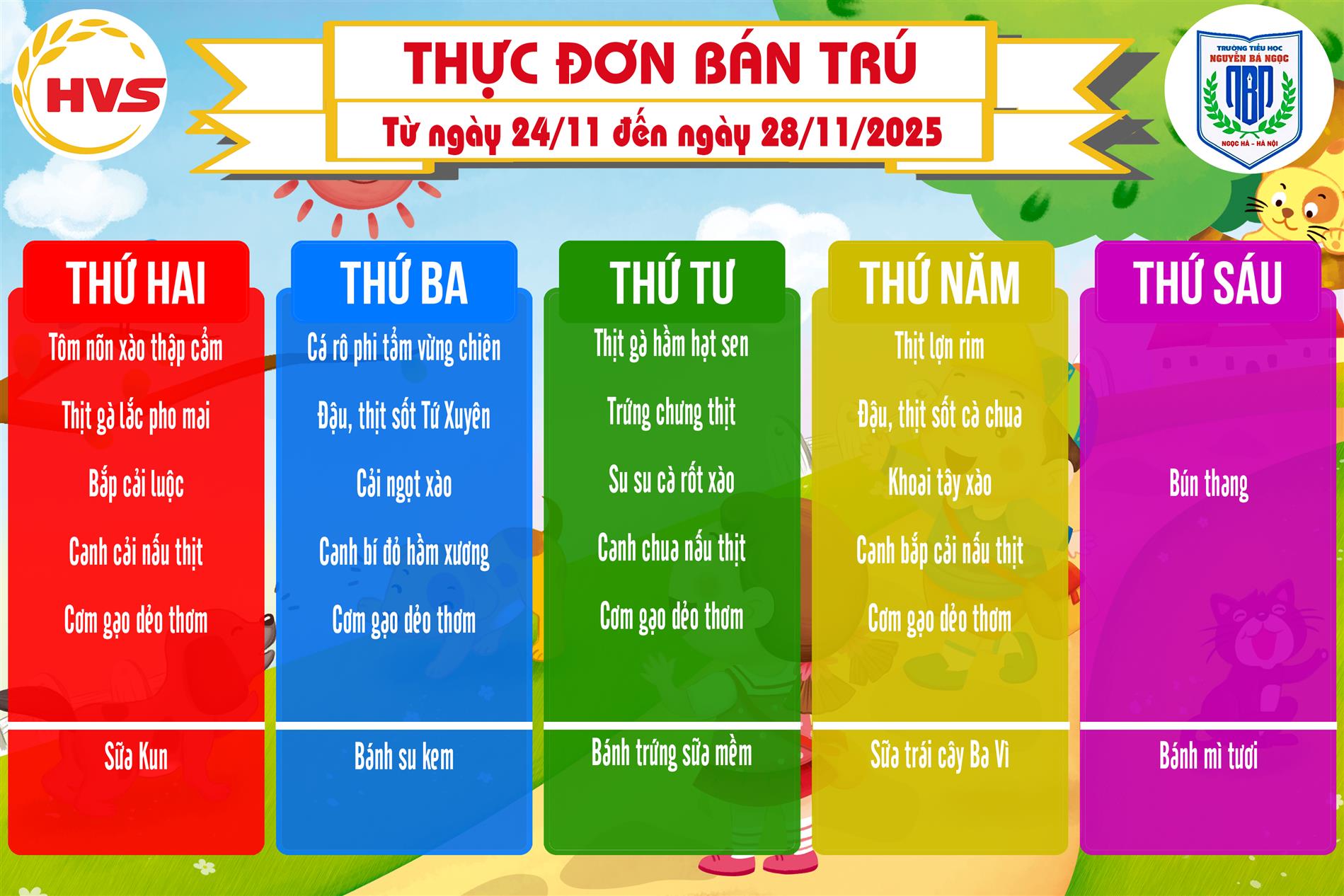 Thực đơn bán trú Tuần 12