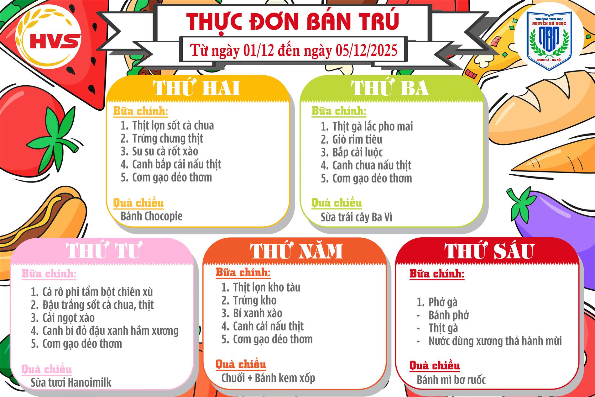 Thực đơn bán trú Tuần 13