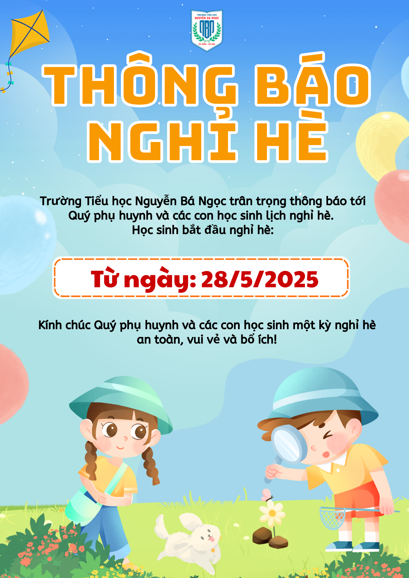 Thông báo Lịch nghỉ hè năm học 2024 - 2025